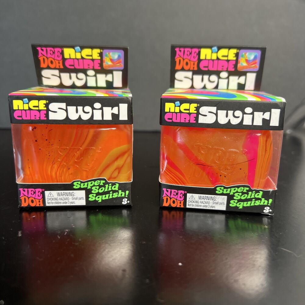 NeeDoh Nice Cube SWIRL Lot of 2 - Orange, Yellow, Pink- Schylling NEW